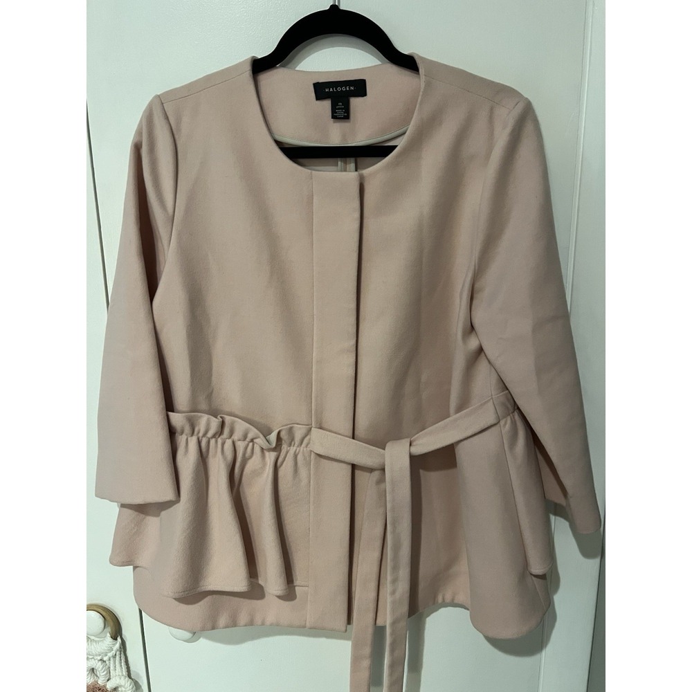Halogen Jacket M Petite‎ 9449 Ruffle Tie Button Brushed Pink 3/4 sleeve brushed